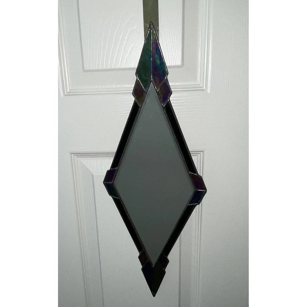 Vintage Handmade Diamond Shaped Stained Glass Art Deco Hanging Mirror 7x20